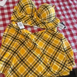NWT yellow plaid torrid skirt two piece swimsuit